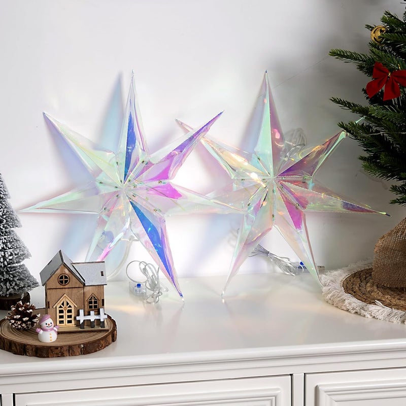 paper jazz Iridescent Christmas Decorations Star Hanging,Christmas Tree Decoration with Star String Light, Iridescent Xmas Ornaments with LED for Indoor Outdoor,Wall,Window. - Image 4